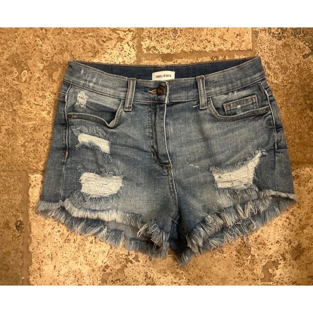 Sneak Peek Womens Distressed Denim Frayed Hem Shorts Size S